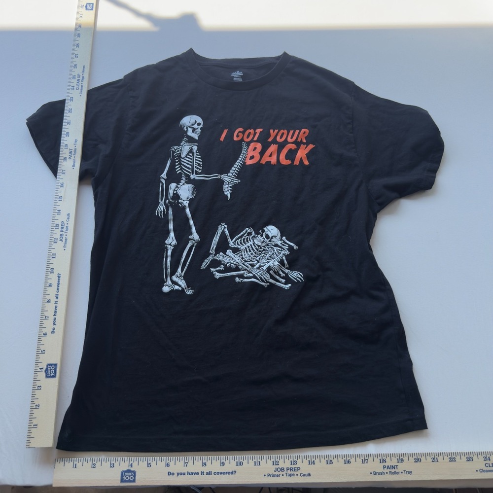 Way to Celebrate Mens T-Shirt Large Black I Got Your Back Skeleton Printed Tee